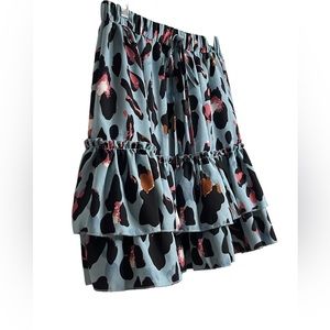 SHEIN Blue Leopard Print Ruffle Hem Skirt - Size Small"